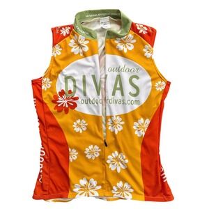 Sugoi Cycling Jersey Women Medium Orange Floral Outdoor Divas Sleeveless 3/4 Zip